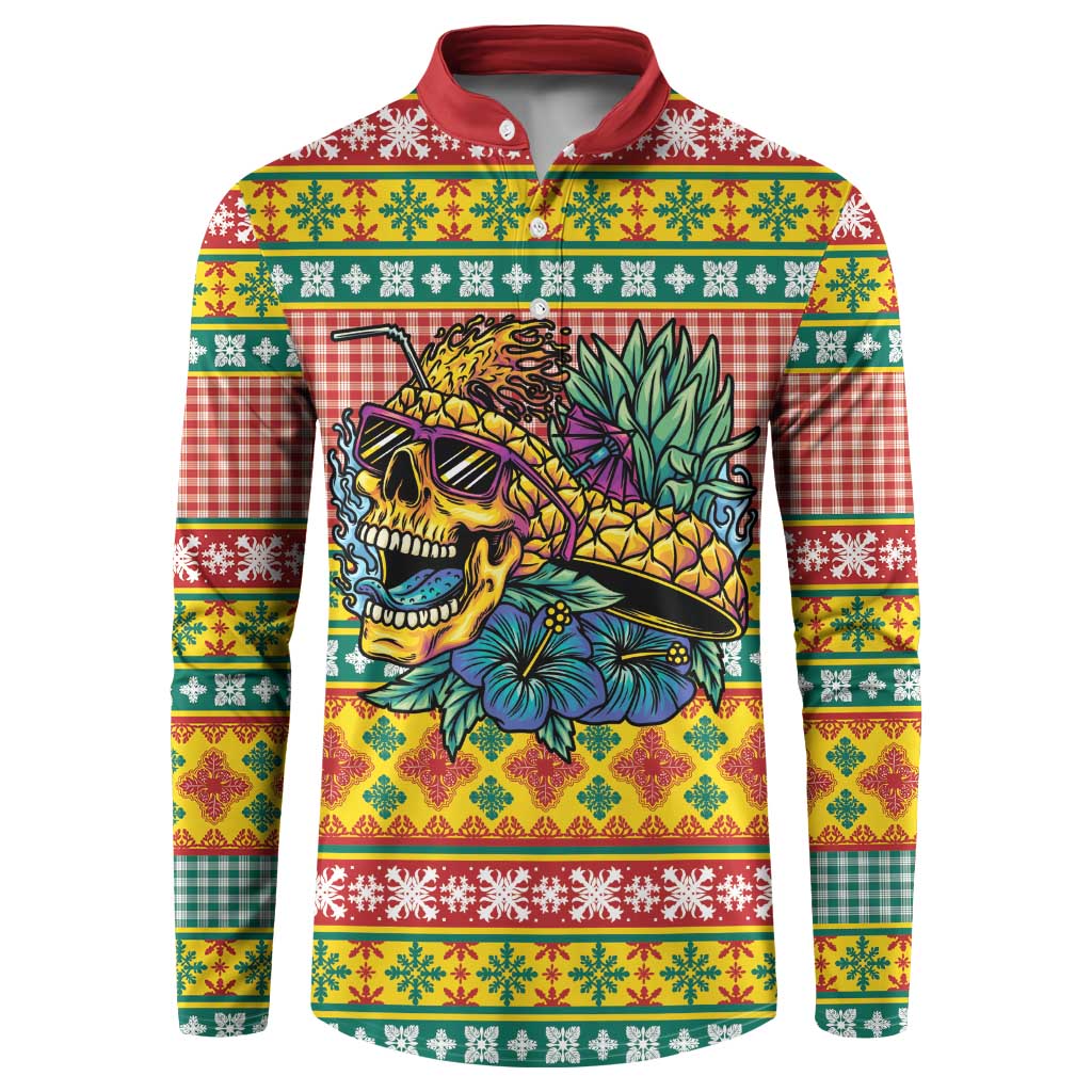 Hawaiian Pineapples Skull Button Sweatshirt Mele Kalikimaka Palaka Quilt Pattern LT9 Yellow - Polynesian Pride