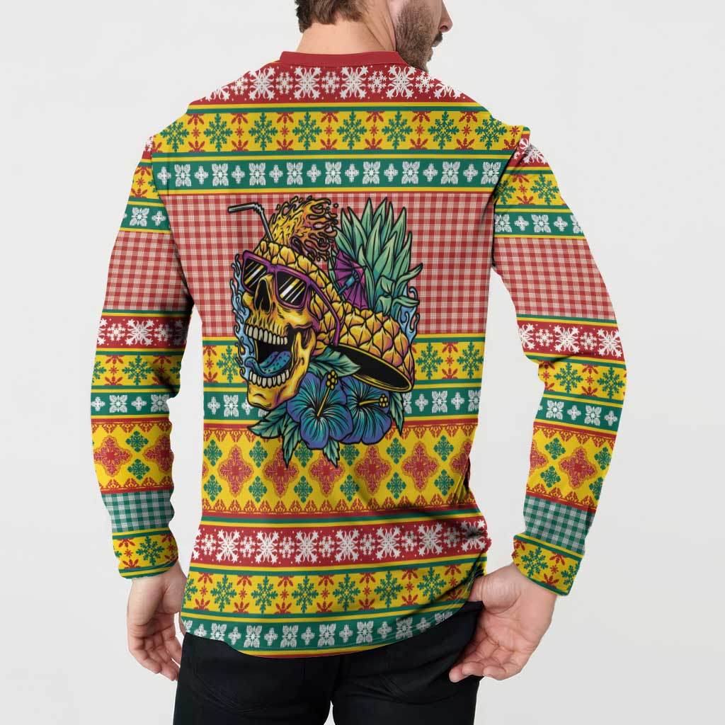 Hawaiian Pineapples Skull Button Sweatshirt Mele Kalikimaka Palaka Quilt Pattern LT9 - Polynesian Pride