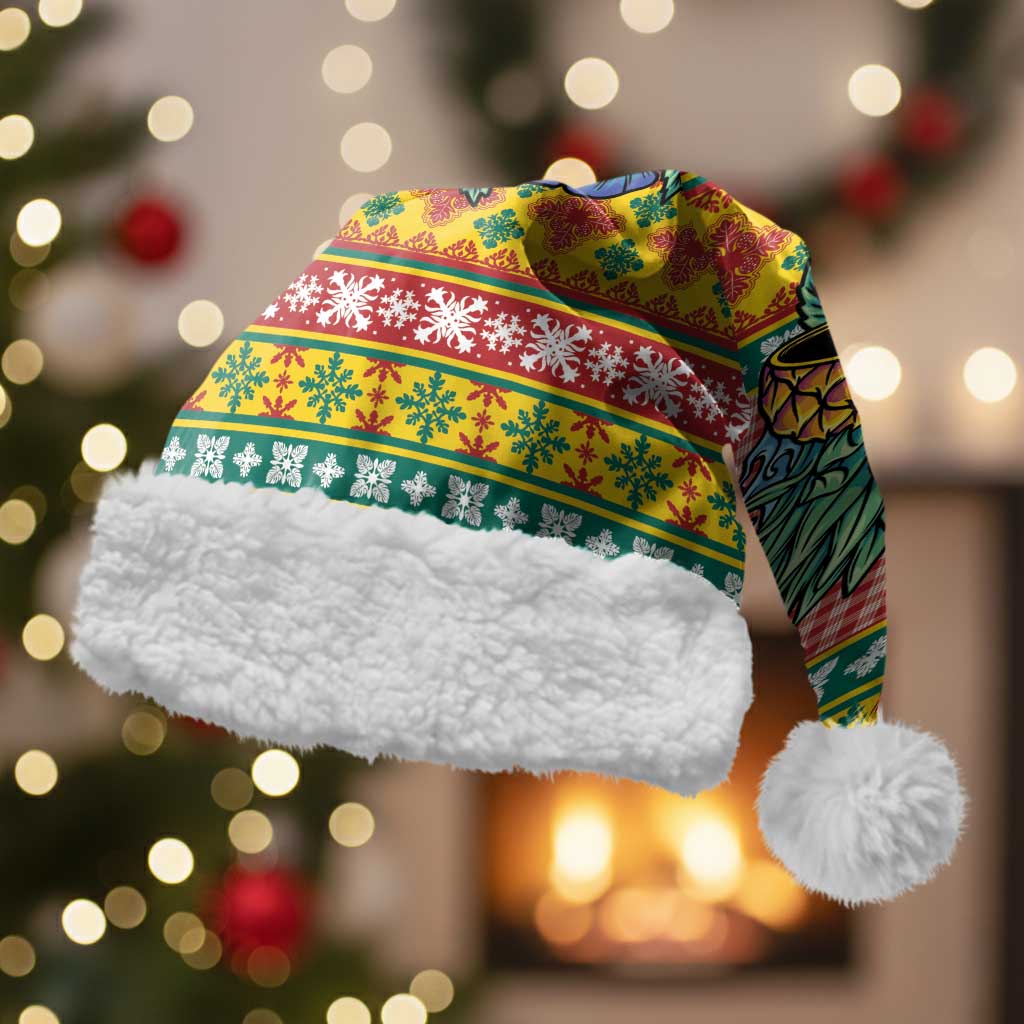 Hawaiian Pineapples Skull Christmas Santa Hat Mele Kalikimaka Palaka Quilt Pattern LT9 With Fur Yellow - Polynesian Pride