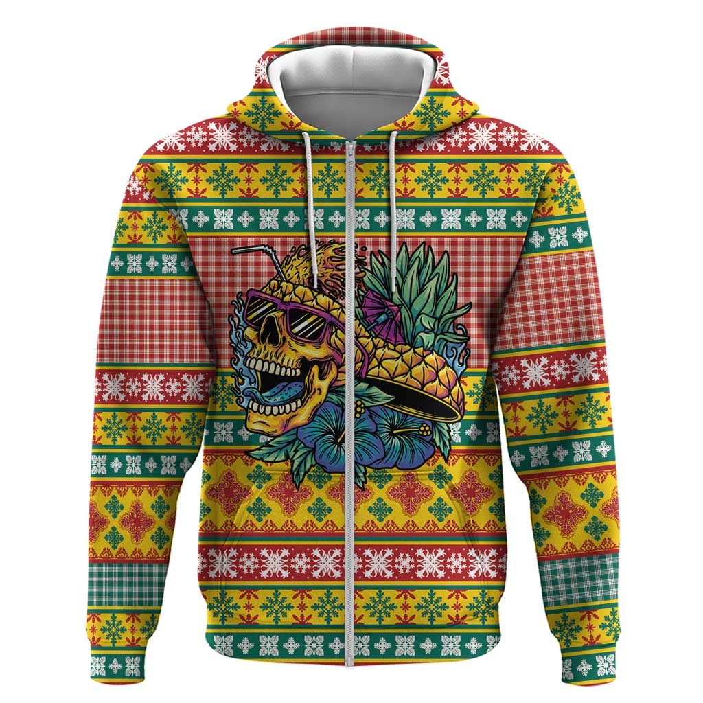 Hawaiian Pineapples Skull Hoodie Mele Kalikimaka Palaka Quilt Pattern LT9 Zip Hoodie Yellow - Polynesian Pride