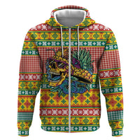 Hawaiian Pineapples Skull Hoodie Mele Kalikimaka Palaka Quilt Pattern LT9 Zip Hoodie Yellow - Polynesian Pride