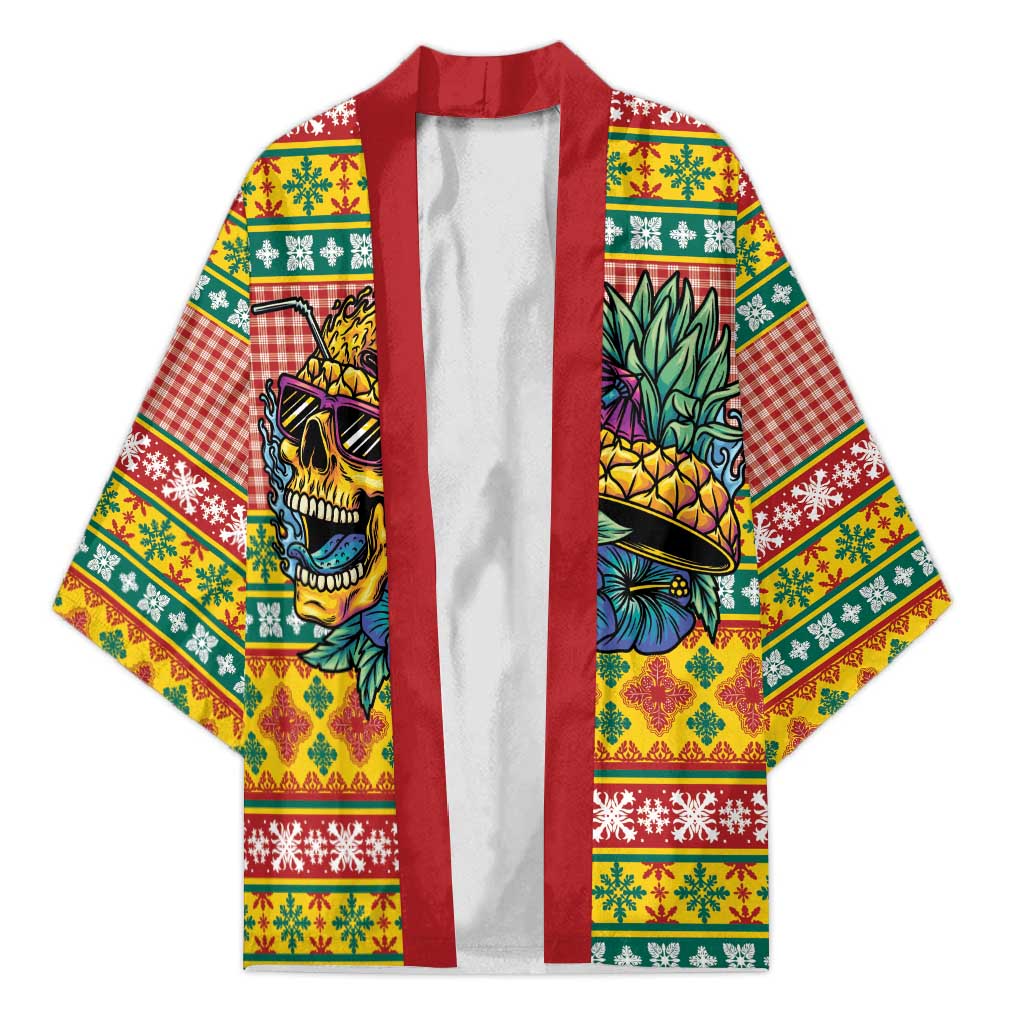 Hawaiian Pineapples Skull Kimono Mele Kalikimaka Palaka Quilt Pattern LT9 Unisex Yellow - Polynesian Pride