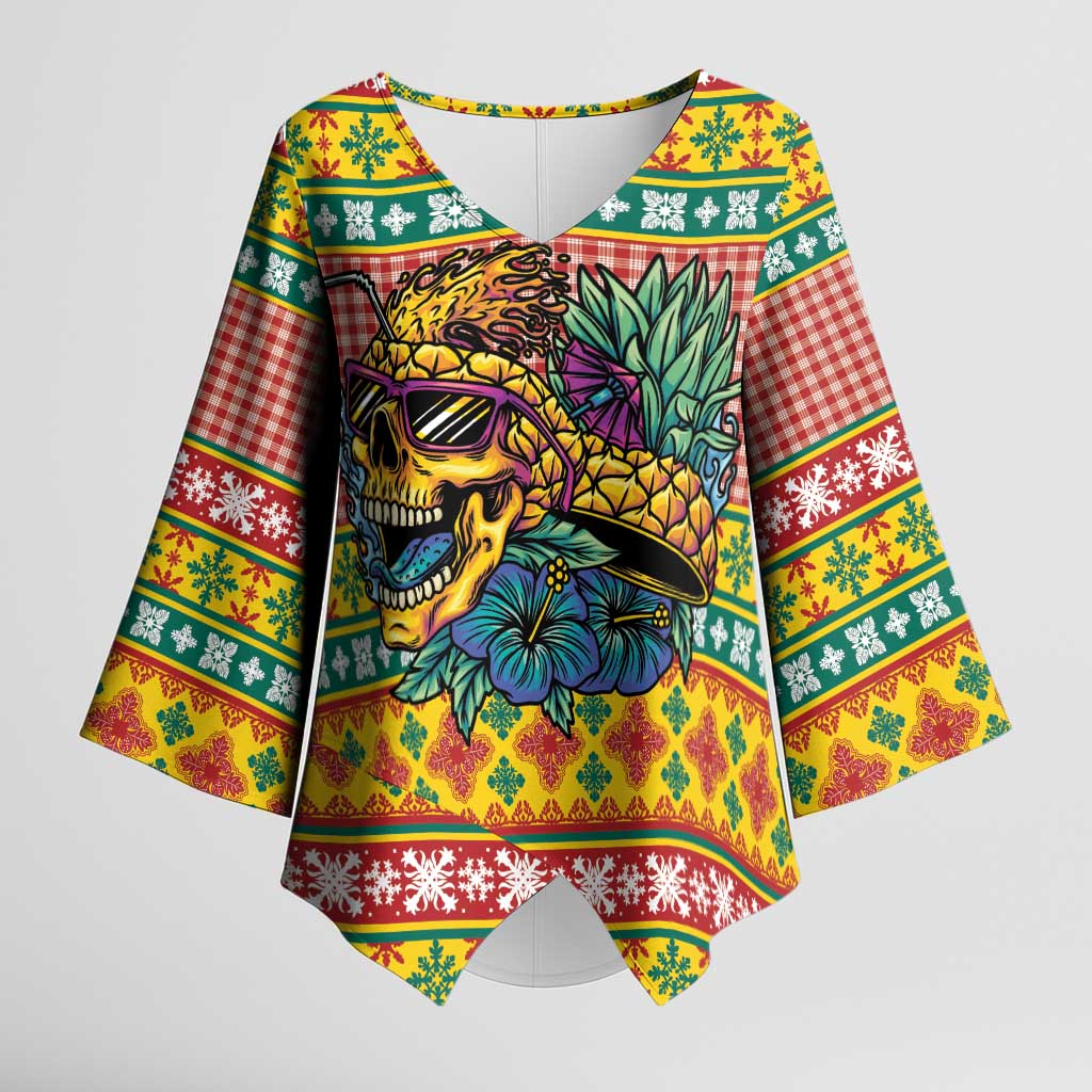 Hawaiian Pineapples Skull Kimono Sleeve Blouse Mele Kalikimaka Palaka Quilt Pattern LT9 Female Yellow - Polynesian Pride
