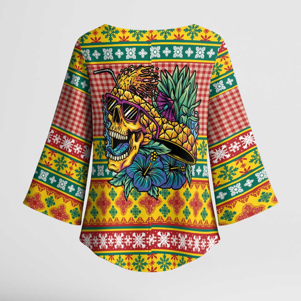 Hawaiian Pineapples Skull Kimono Sleeve Blouse Mele Kalikimaka Palaka Quilt Pattern LT9 - Polynesian Pride