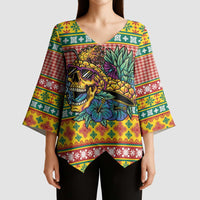 Hawaiian Pineapples Skull Kimono Sleeve Blouse Mele Kalikimaka Palaka Quilt Pattern LT9 - Polynesian Pride