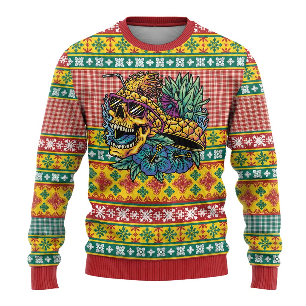 Hawaiian Pineapples Skull Ugly Christmas Sweater Mele Kalikimaka Palaka Quilt Pattern LT9 - Polynesian Pride