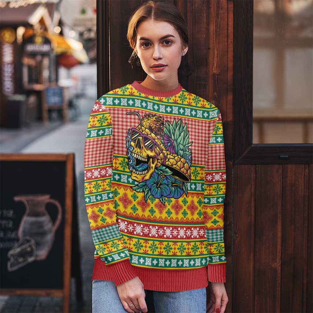 Hawaiian Pineapples Skull Ugly Christmas Sweater Mele Kalikimaka Palaka Quilt Pattern LT9 - Polynesian Pride