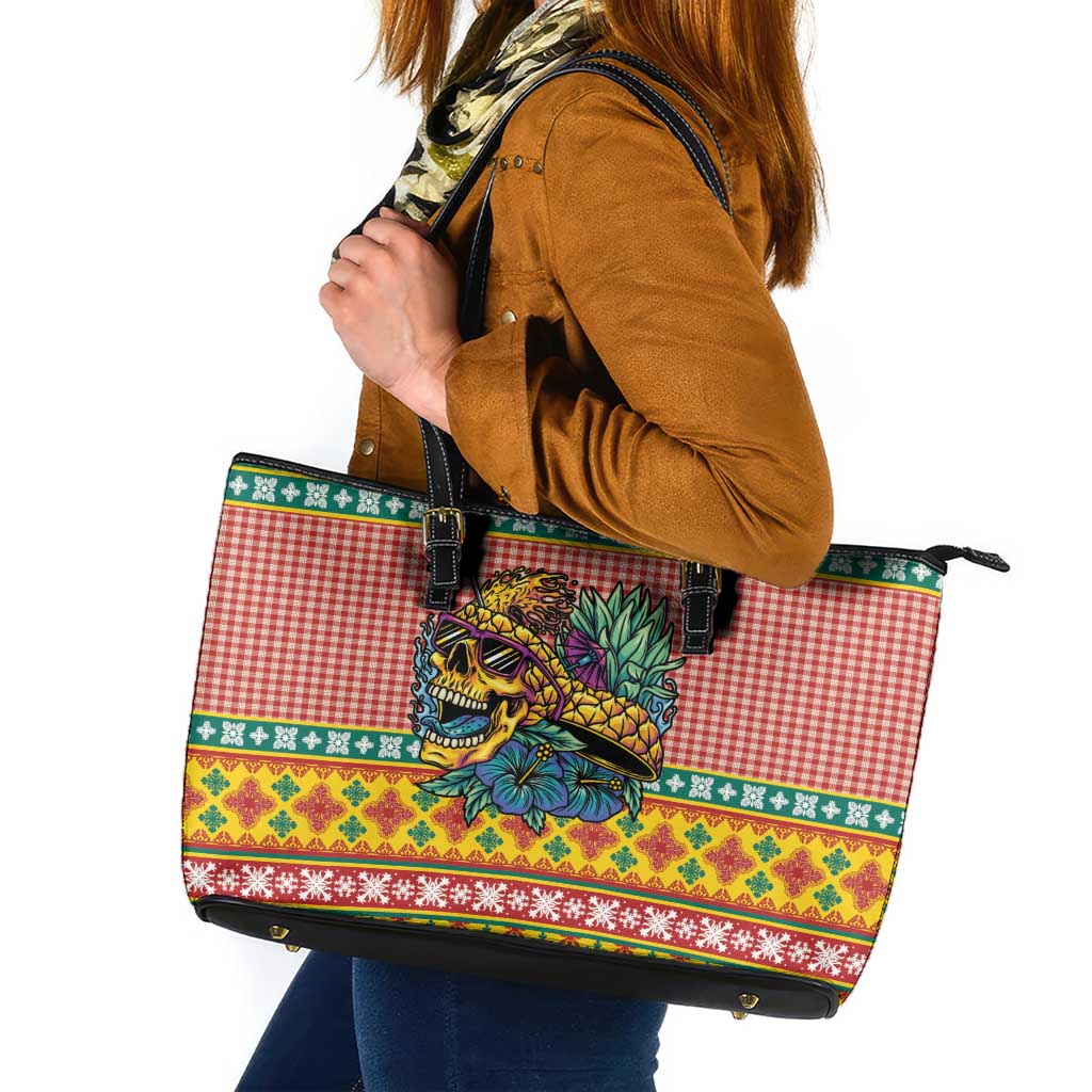 Hawaiian Pineapples Skull Leather Tote Bag Mele Kalikimaka Palaka Quilt Pattern LT9 Yellow - Polynesian Pride