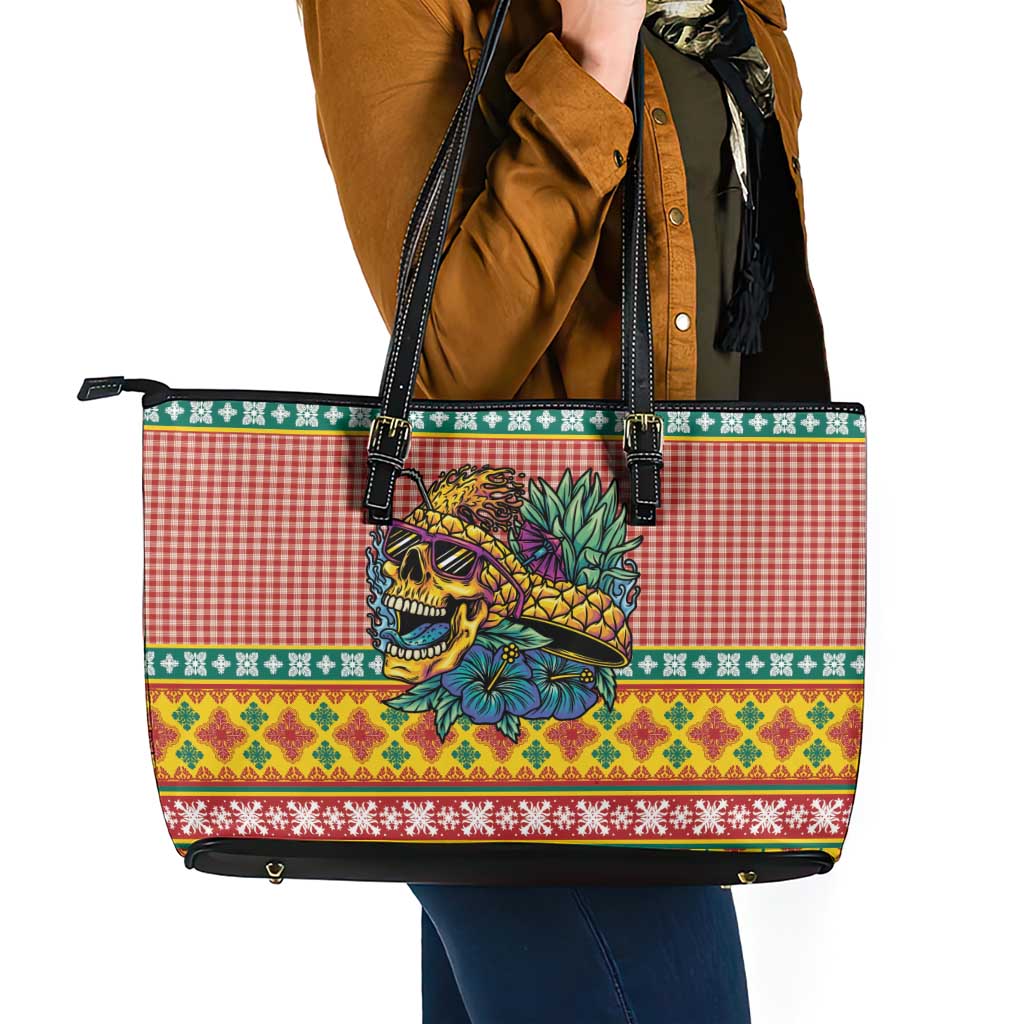 Hawaiian Pineapples Skull Leather Tote Bag Mele Kalikimaka Palaka Quilt Pattern LT9 - Polynesian Pride