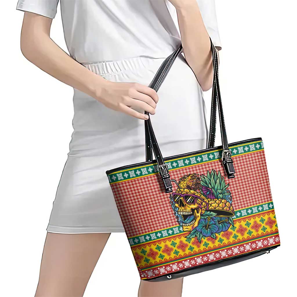 Hawaiian Pineapples Skull Leather Tote Bag Mele Kalikimaka Palaka Quilt Pattern LT9 - Polynesian Pride