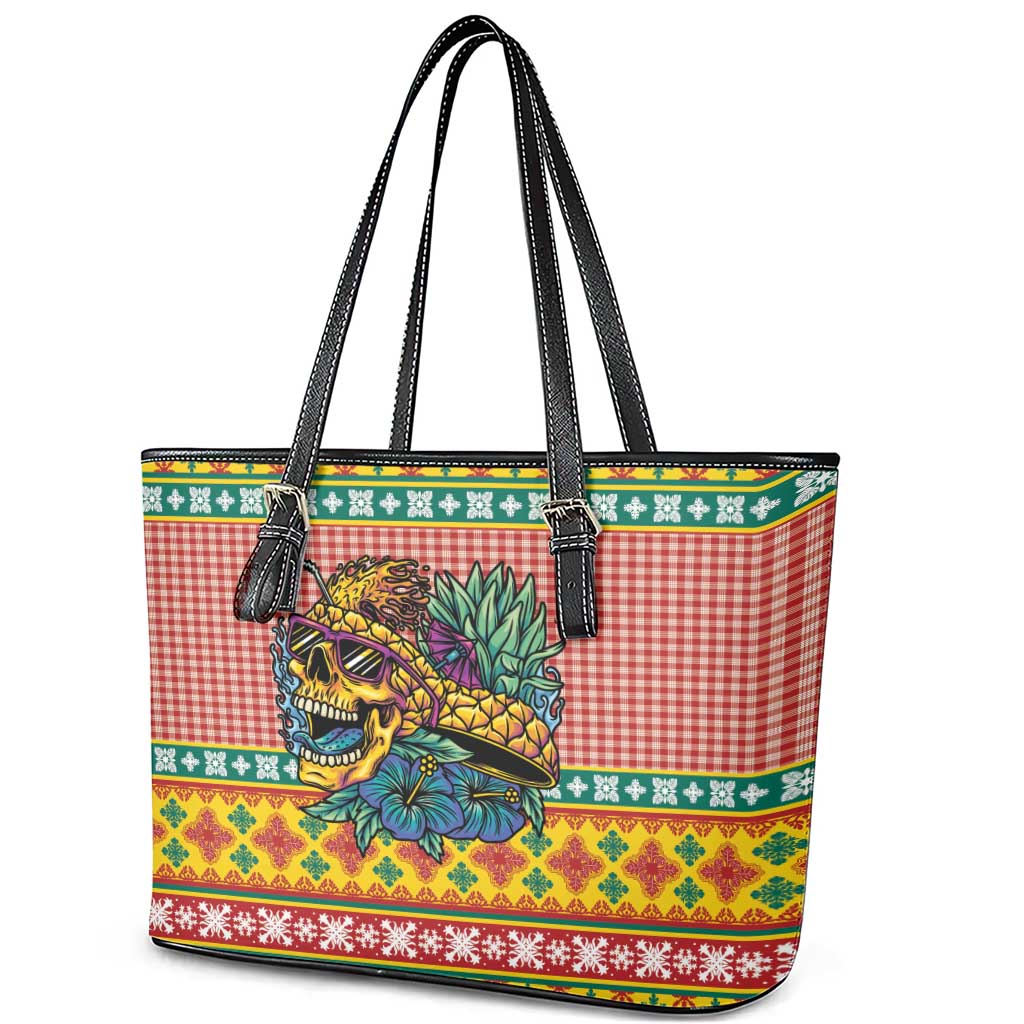 Hawaiian Pineapples Skull Leather Tote Bag Mele Kalikimaka Palaka Quilt Pattern LT9 - Polynesian Pride