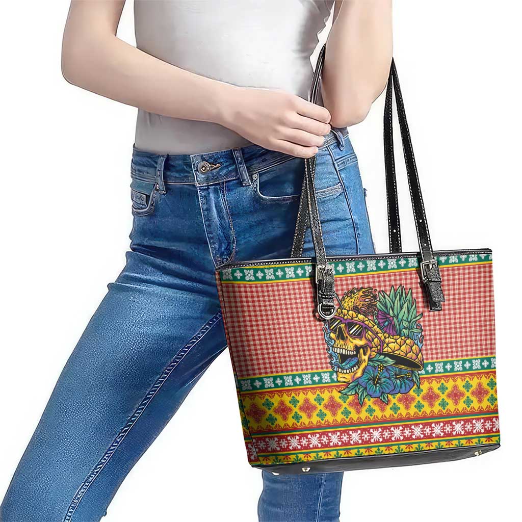 Hawaiian Pineapples Skull Leather Tote Bag Mele Kalikimaka Palaka Quilt Pattern LT9 - Polynesian Pride