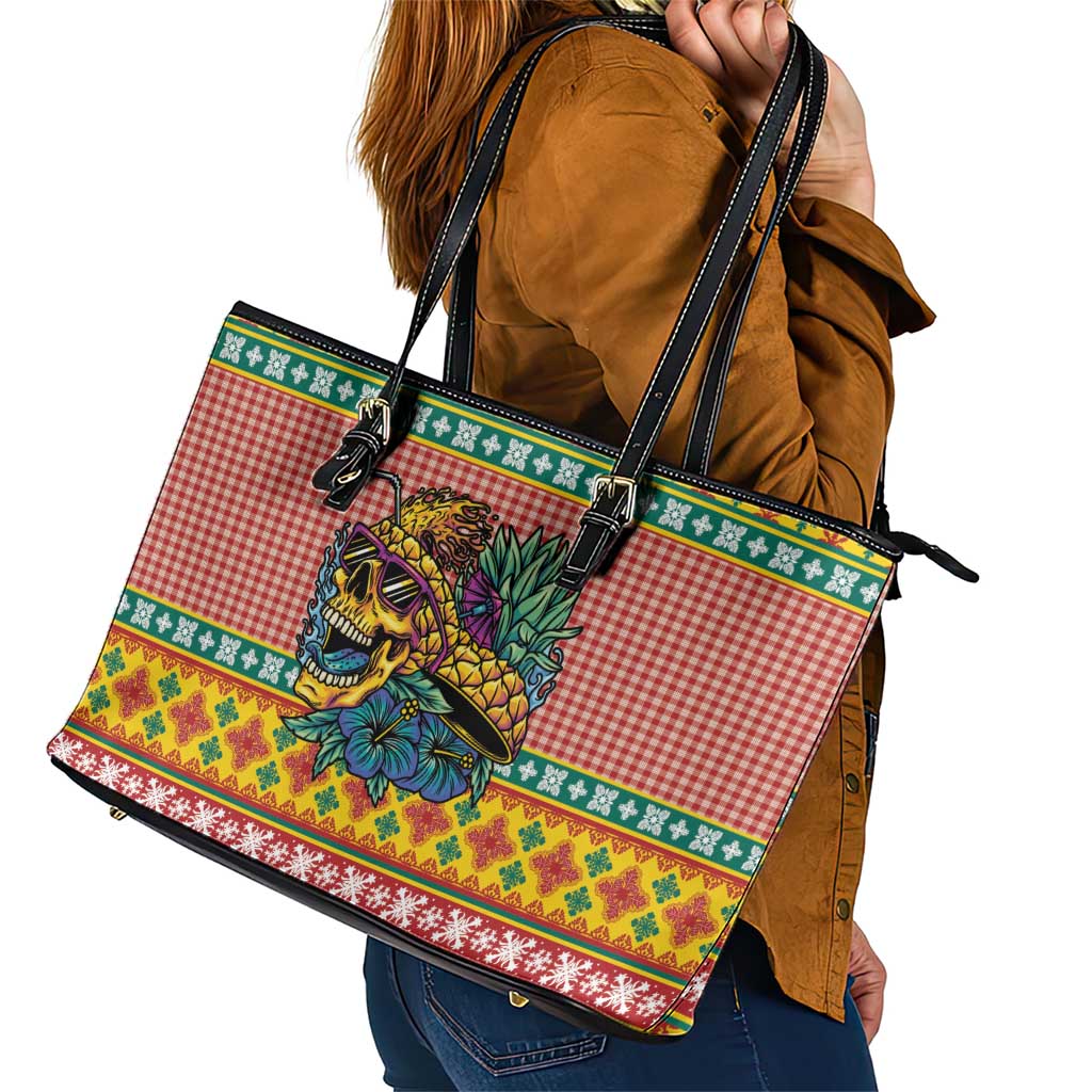 Hawaiian Pineapples Skull Leather Tote Bag Mele Kalikimaka Palaka Quilt Pattern LT9 - Polynesian Pride