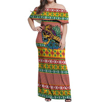 Hawaiian Pineapples Skull Off Shoulder Maxi Dress Mele Kalikimaka Palaka Quilt Pattern LT9 Women Yellow - Polynesian Pride