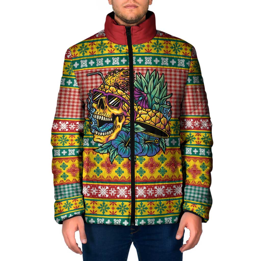 Hawaiian Pineapples Skull Padded Jacket Mele Kalikimaka Palaka Quilt Pattern LT9 Men Yellow - Polynesian Pride