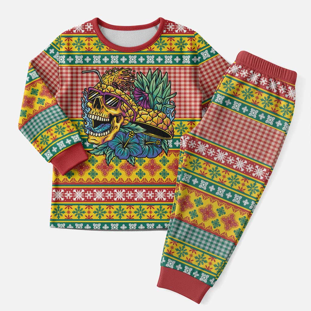 Hawaiian Pineapples Skull Christmas Pajama Set Mele Kalikimaka Palaka Quilt Pattern LT9 Men Yellow - Polynesian Pride