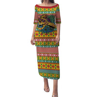 Hawaiian Pineapples Skull Puletasi Mele Kalikimaka Palaka Quilt Pattern LT9 Long Dress Yellow - Polynesian Pride