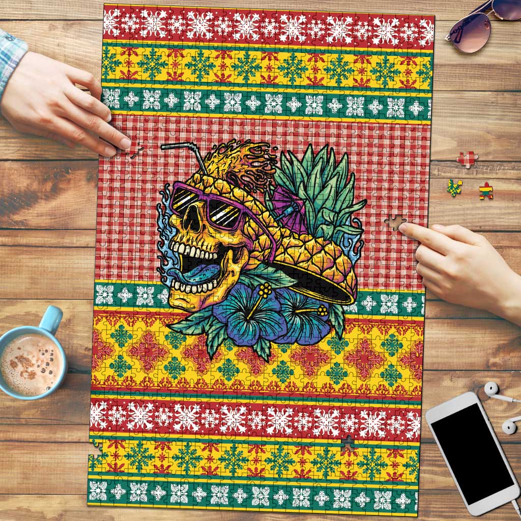 Hawaiian Pineapples Skull Puzzle Mele Kalikimaka Palaka Quilt Pattern LT9 Yellow - Polynesian Pride