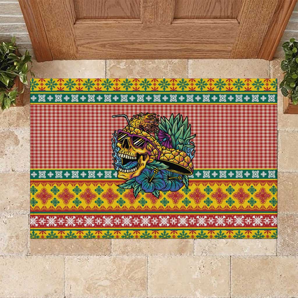 Hawaiian Pineapples Skull Rubber Doormat Mele Kalikimaka Palaka Quilt Pattern LT9 Yellow - Polynesian Pride