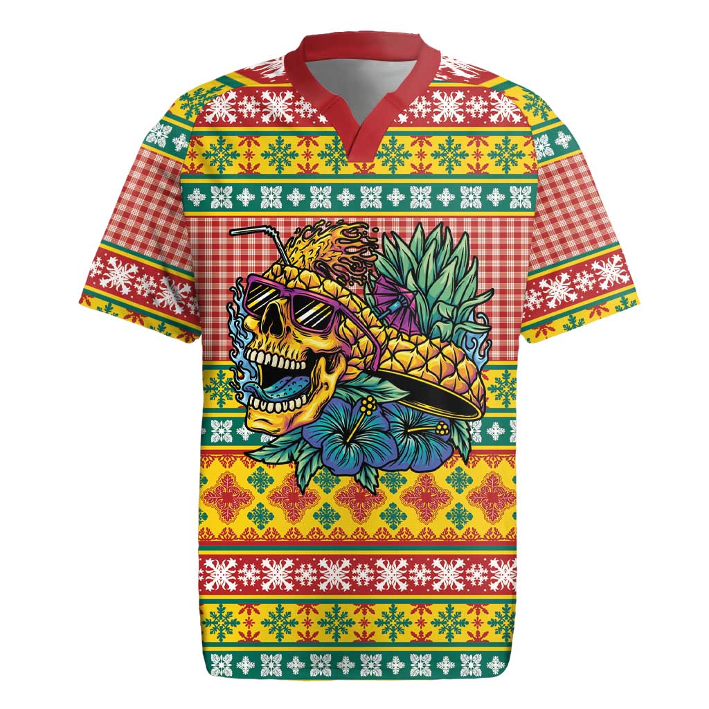 Hawaiian Pineapples Skull Rugby Jersey Mele Kalikimaka Palaka Quilt Pattern LT9 Yellow - Polynesian Pride
