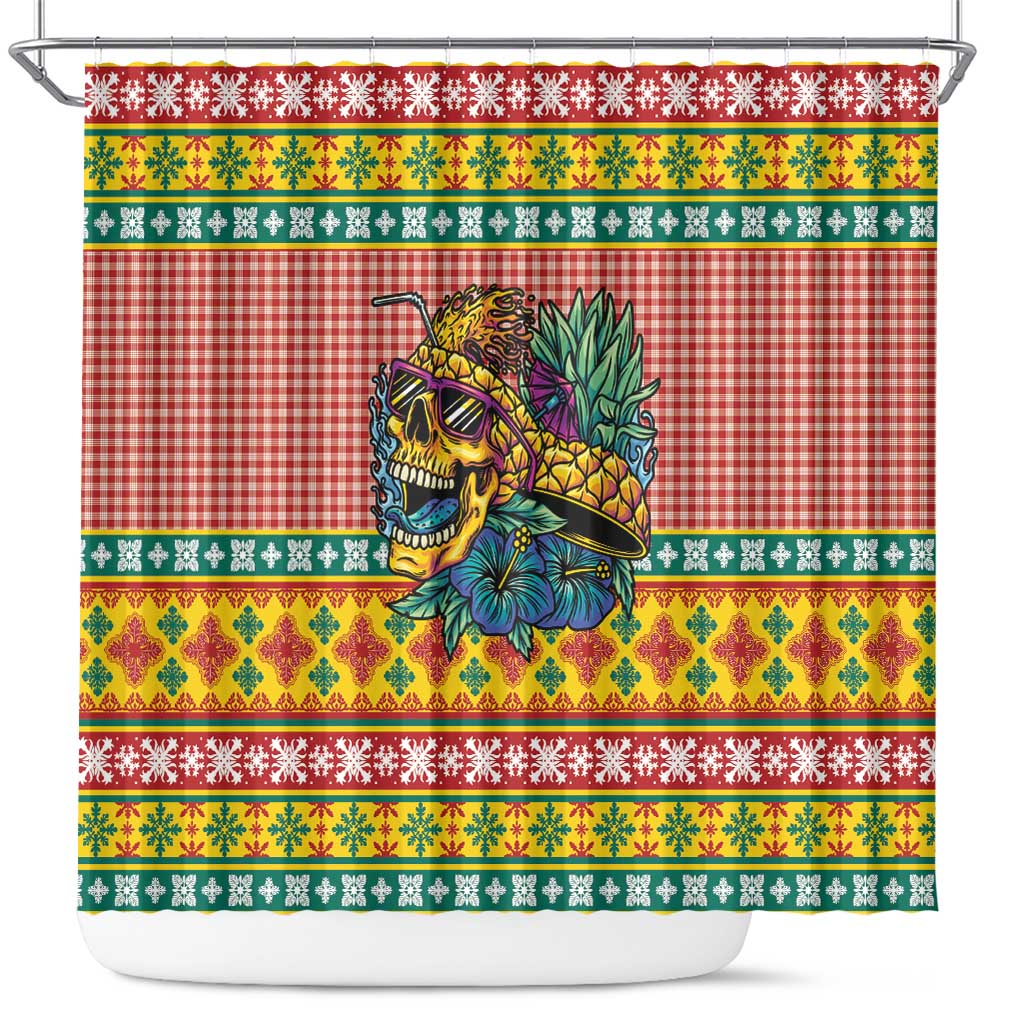 Hawaiian Pineapples Skull Shower Curtain Mele Kalikimaka Palaka Quilt Pattern LT9 Yellow - Polynesian Pride