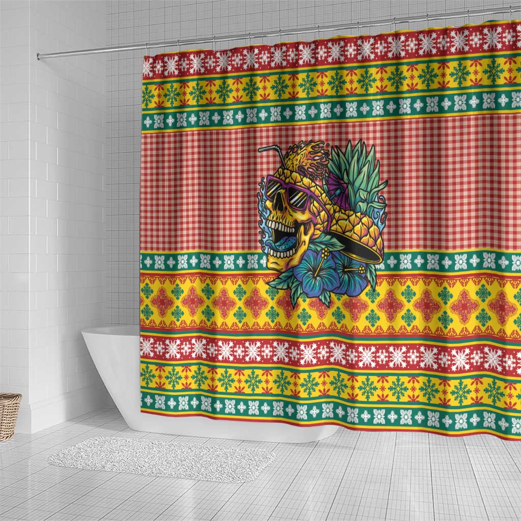 Hawaiian Pineapples Skull Shower Curtain Mele Kalikimaka Palaka Quilt Pattern LT9 - Polynesian Pride
