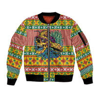 Hawaiian Pineapples Skull Sleeve Zip Bomber Jacket Mele Kalikimaka Palaka Quilt Pattern LT9 Unisex Yellow - Polynesian Pride