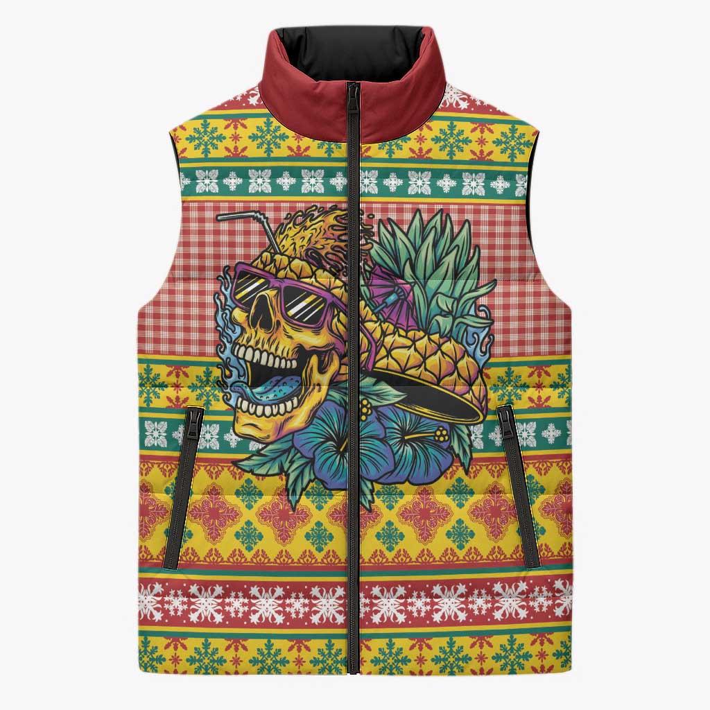 Hawaiian Pineapples Skull Sleeveless Puffer Jacket Mele Kalikimaka Palaka Quilt Pattern LT9 Unisex Yellow - Polynesian Pride