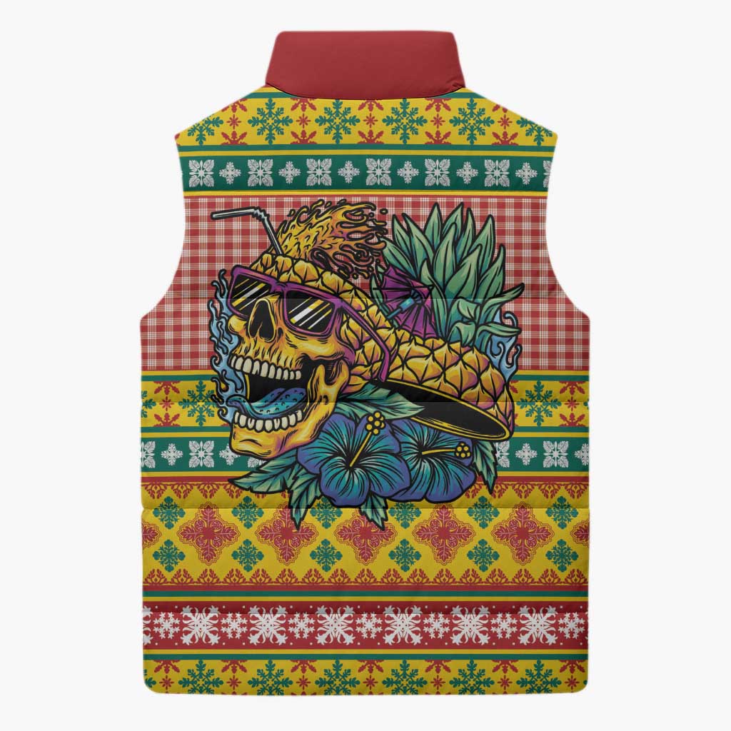 Hawaiian Pineapples Skull Sleeveless Puffer Jacket Mele Kalikimaka Palaka Quilt Pattern LT9 - Polynesian Pride
