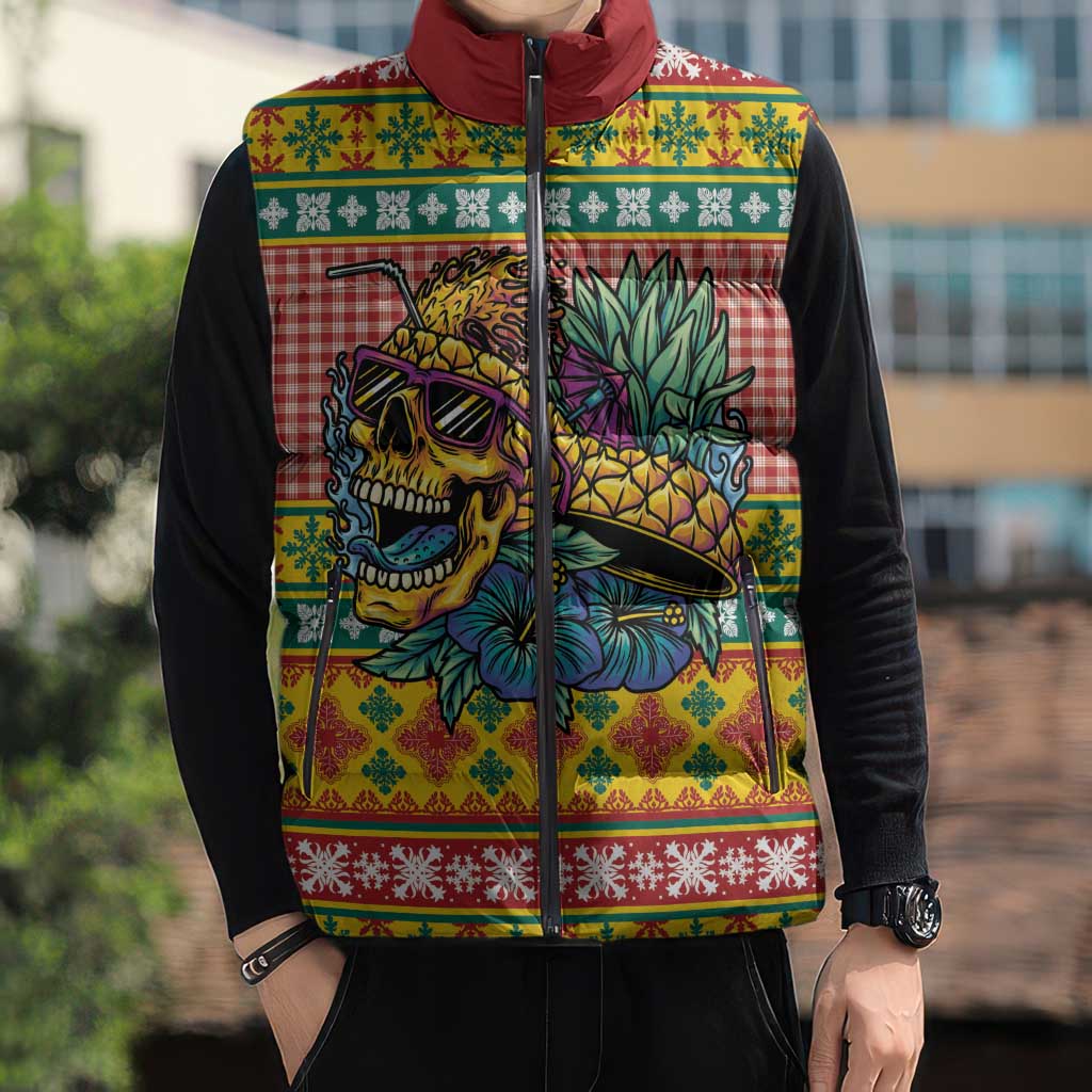 Hawaiian Pineapples Skull Sleeveless Puffer Jacket Mele Kalikimaka Palaka Quilt Pattern LT9 - Polynesian Pride