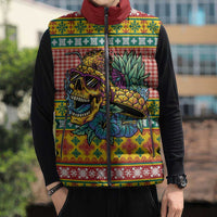 Hawaiian Pineapples Skull Sleeveless Puffer Jacket Mele Kalikimaka Palaka Quilt Pattern LT9 - Polynesian Pride