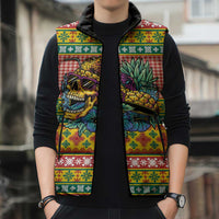 Hawaiian Pineapples Skull Sleeveless Puffer Jacket Mele Kalikimaka Palaka Quilt Pattern LT9 - Polynesian Pride