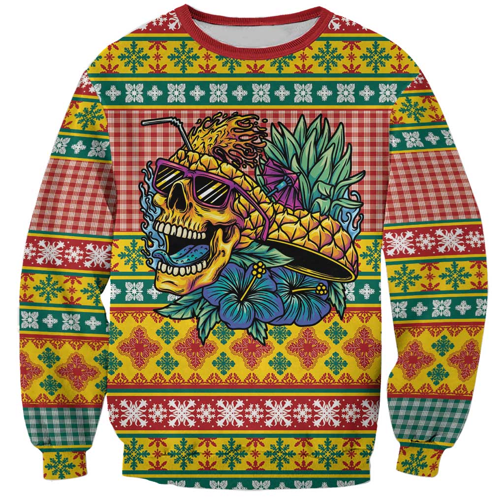Hawaiian Pineapples Skull Sweatshirt Mele Kalikimaka Palaka Quilt Pattern LT9 Unisex Yellow - Polynesian Pride