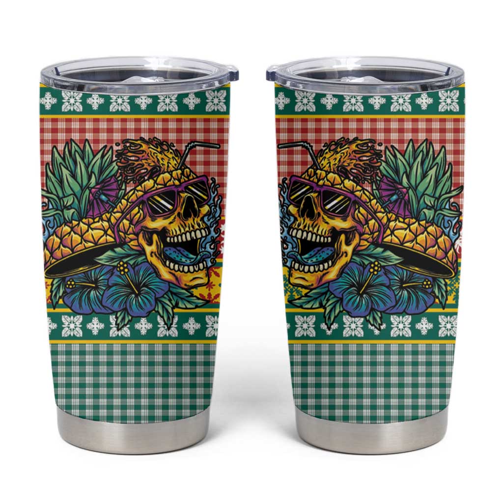 Hawaiian Pineapples Skull Tumbler Cup Mele Kalikimaka Palaka Quilt Pattern LT9 Yellow - Polynesian Pride