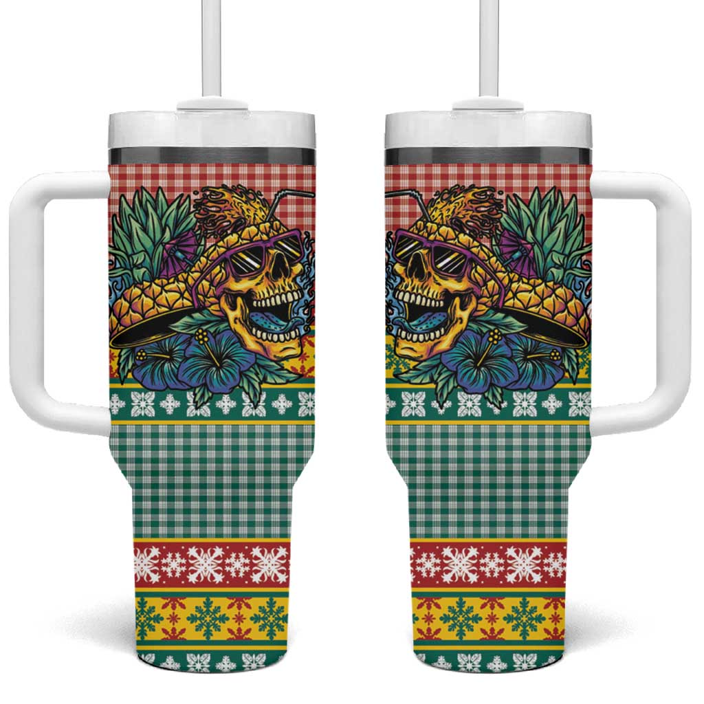 Hawaiian Pineapples Skull Tumbler With Handle Mele Kalikimaka Palaka Quilt Pattern LT9 One Size: 40 oz Yellow - Polynesian Pride