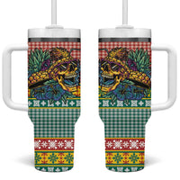 Hawaiian Pineapples Skull Tumbler With Handle Mele Kalikimaka Palaka Quilt Pattern LT9 One Size: 40 oz Yellow - Polynesian Pride