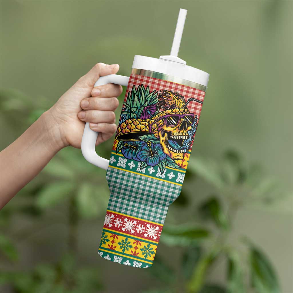 Hawaiian Pineapples Skull Tumbler With Handle Mele Kalikimaka Palaka Quilt Pattern LT9 - Polynesian Pride