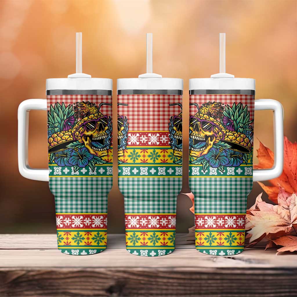 Hawaiian Pineapples Skull Tumbler With Handle Mele Kalikimaka Palaka Quilt Pattern LT9 - Polynesian Pride