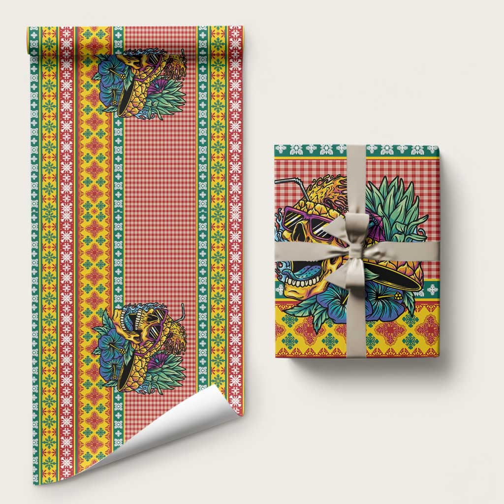 Hawaiian Pineapples Skull Wrapping Paper Mele Kalikimaka Palaka Quilt Pattern LT9 58" × 23" Yellow - Polynesian Pride