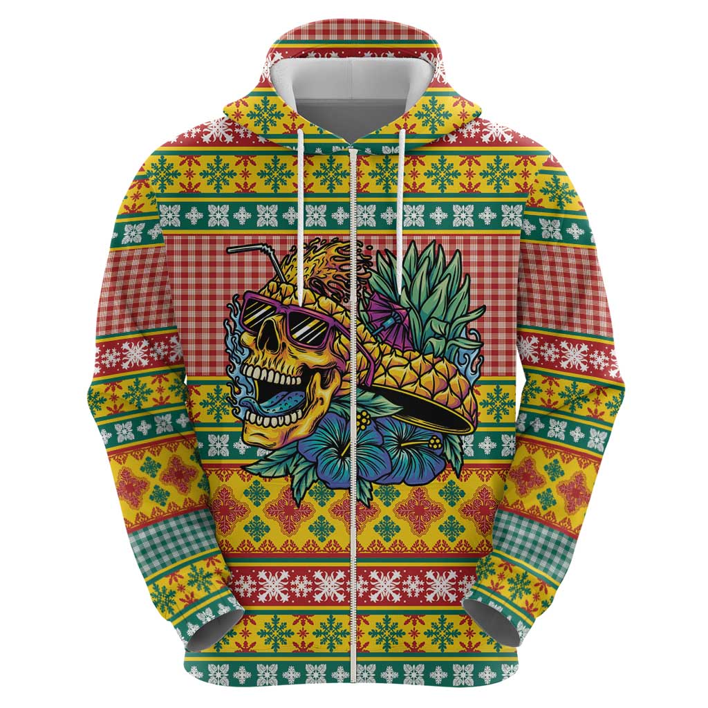 Hawaiian Pineapples Skull Zip Hoodie Mele Kalikimaka Palaka Quilt Pattern LT9 - Polynesian Pride