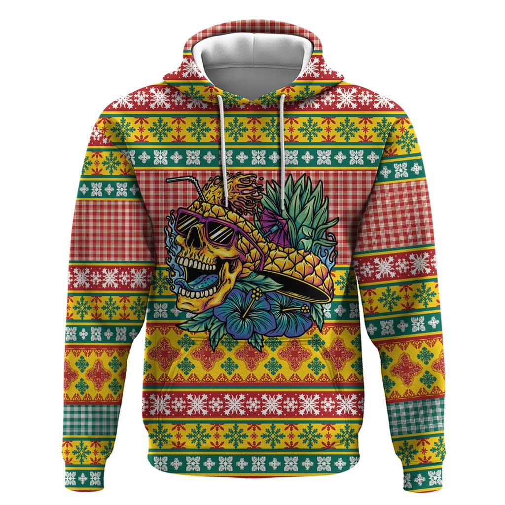 Hawaiian Pineapples Skull Zip Hoodie Mele Kalikimaka Palaka Quilt Pattern LT9 Pullover Hoodie Yellow - Polynesian Pride