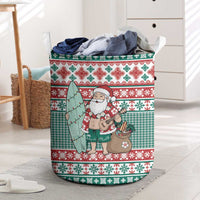 Hawaiian Funny Santa Surf Laundry Basket Mele Kalikimaka Palaka Quilt Pattern LT9 Green - Polynesian Pride