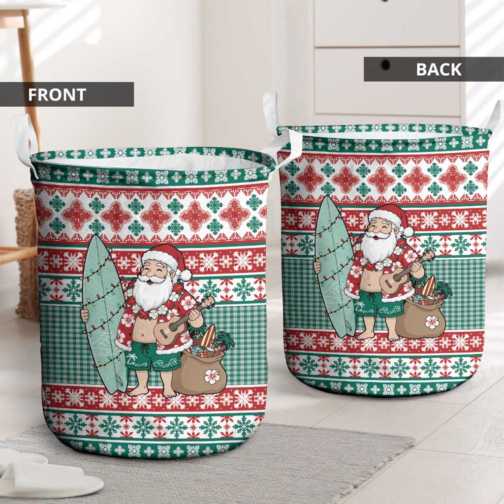 Hawaiian Funny Santa Surf Laundry Basket Mele Kalikimaka Palaka Quilt Pattern LT9 - Polynesian Pride