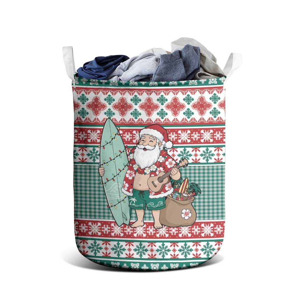Hawaiian Funny Santa Surf Laundry Basket Mele Kalikimaka Palaka Quilt Pattern LT9 - Polynesian Pride