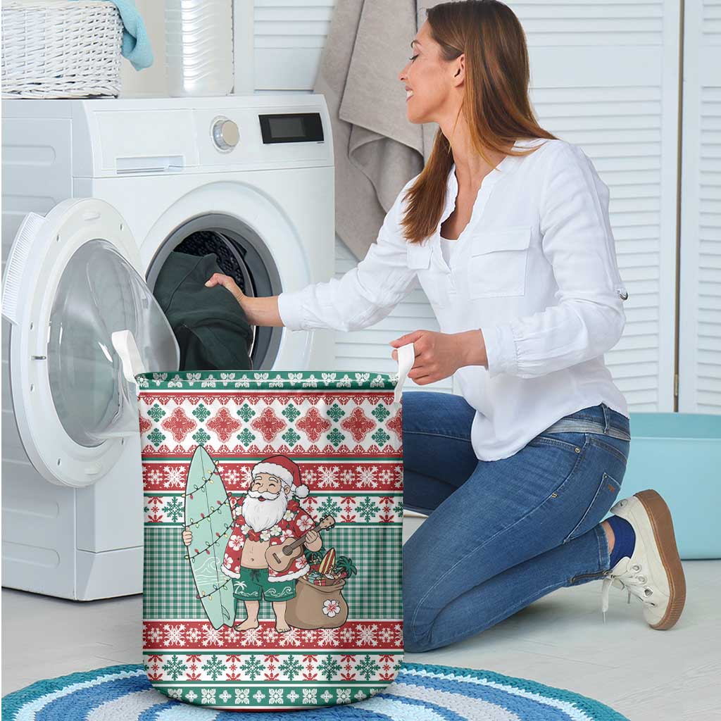 Hawaiian Funny Santa Surf Laundry Basket Mele Kalikimaka Palaka Quilt Pattern LT9 - Polynesian Pride