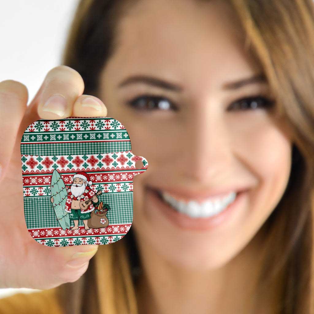 Hawaiian Funny Santa Surf AirPods Case Mele Kalikimaka Palaka Quilt Pattern LT9 - Polynesian Pride