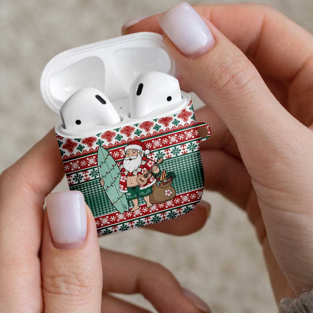 Hawaiian Funny Santa Surf AirPods Case Mele Kalikimaka Palaka Quilt Pattern LT9 - Polynesian Pride