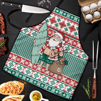 Hawaiian Funny Santa Surf Apron Mele Kalikimaka Palaka Quilt Pattern LT9 Green - Polynesian Pride
