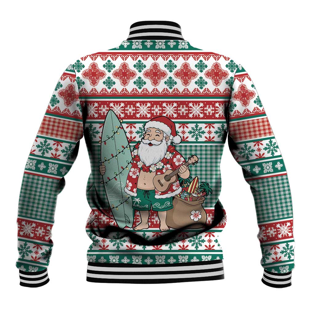 Hawaiian Funny Santa Surf Baseball Jacket Mele Kalikimaka Palaka Quilt Pattern LT9 - Polynesian Pride