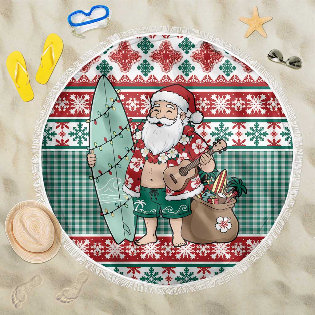 Hawaiian Funny Santa Surf Beach Blanket Mele Kalikimaka Palaka Quilt Pattern LT9 One Size 150cm Green - Polynesian Pride